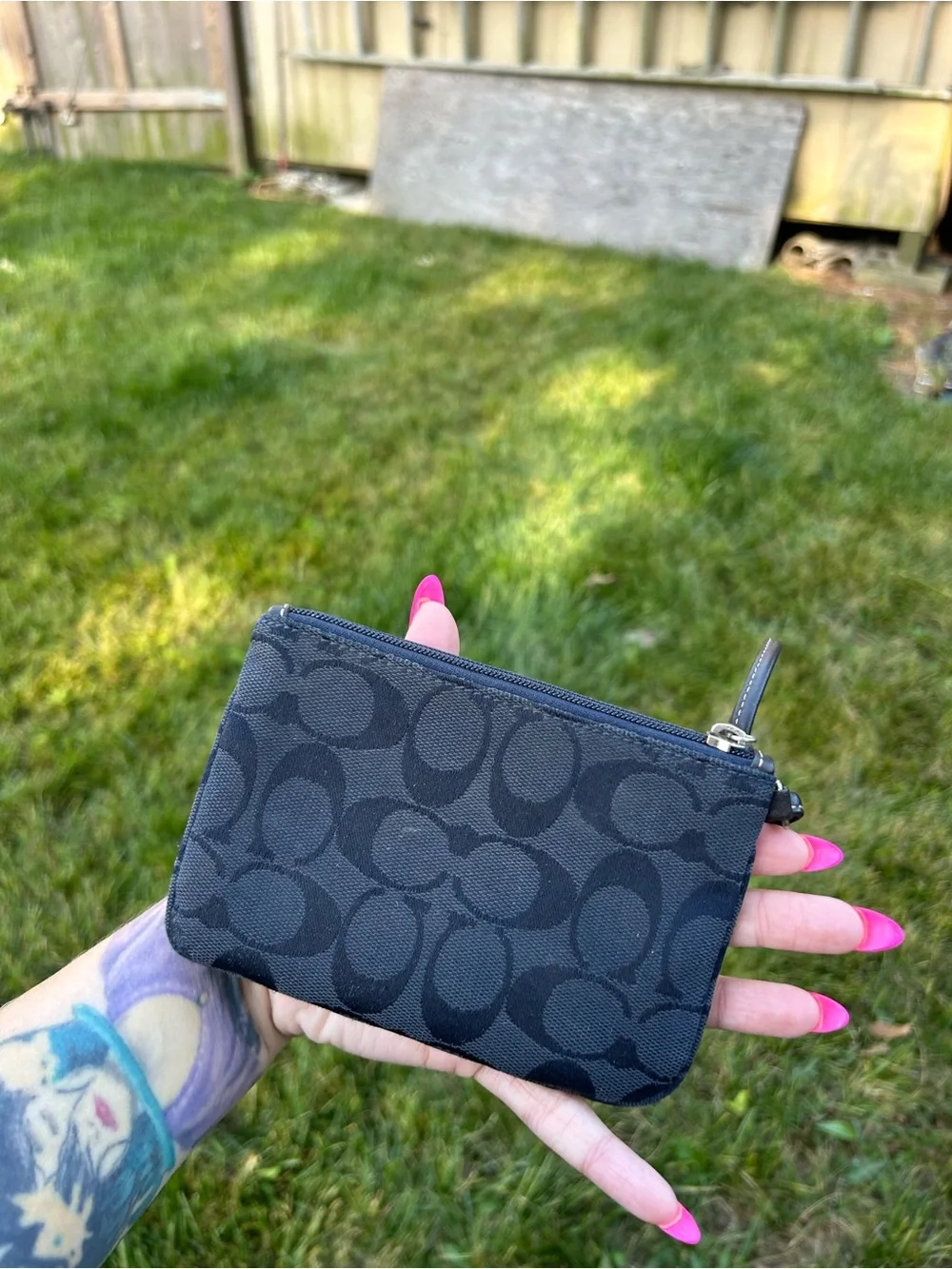 Navy coach wristlet spring, summer, wallet, purse, casual‎ little leather brown